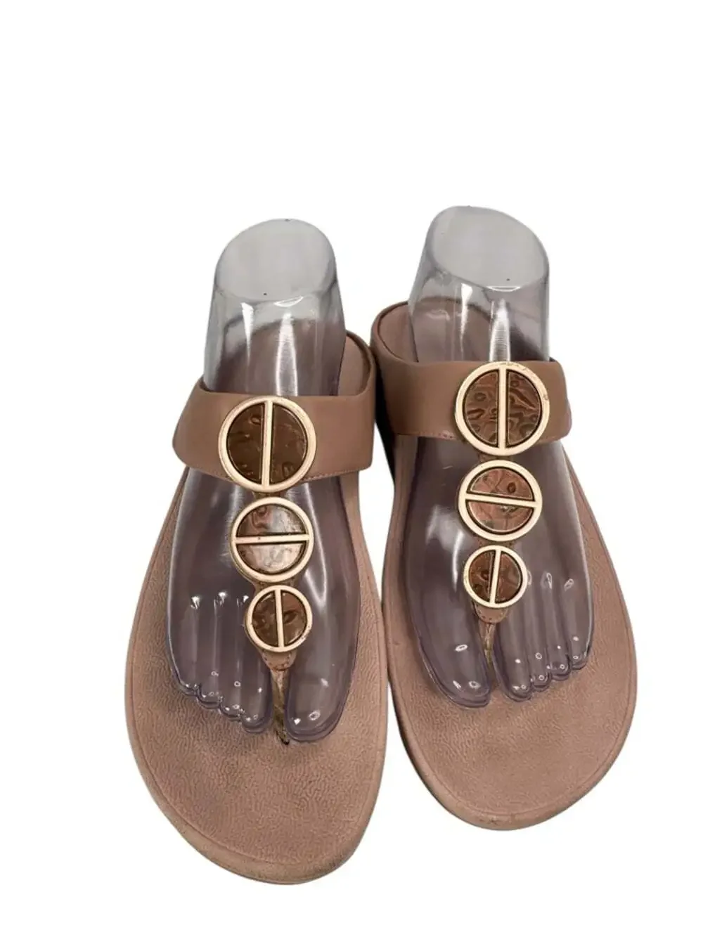 FitFlop Halo Toe Post Sandals Metallic Buckle Comfort Beige Womens Size 8
